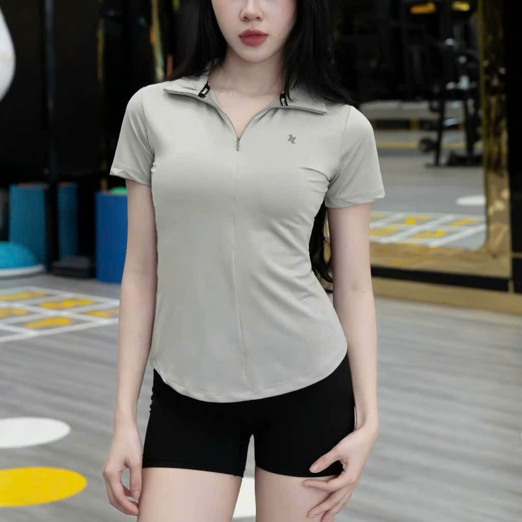 ÁO THỂ THAO NỮ PICKLEBALL KHOA KÉO CỔ ĐỨNG CO GIÃN THOÁNG MÁT